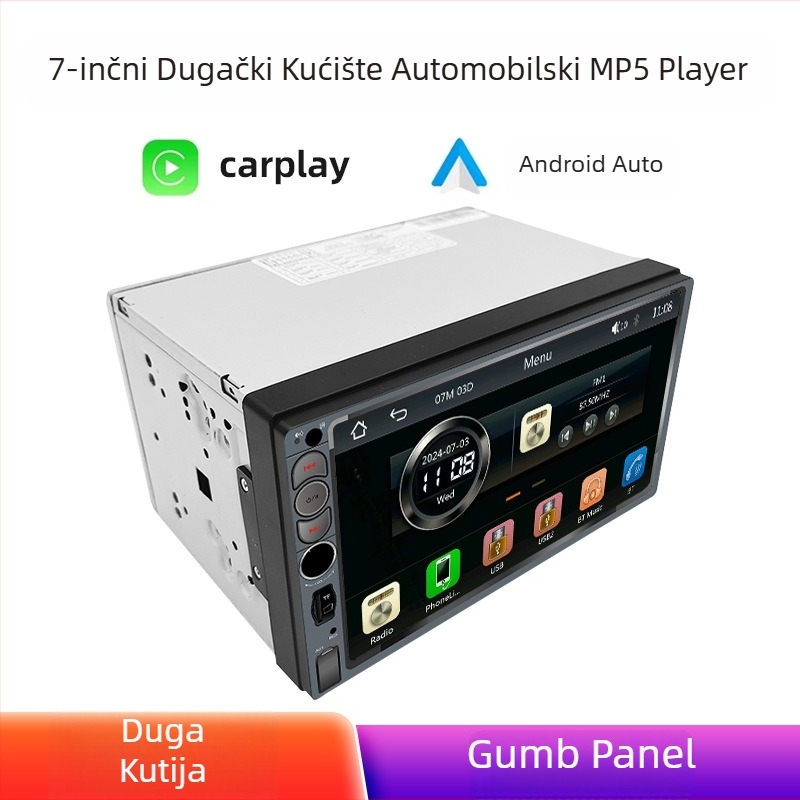 Auto MP5 Bluetooth radio player, model F13307mp5-2, napajanje 12V, LED zaslon s 260k bojom, AVI/MP4 video, MP3/WMA/WAV zvuk