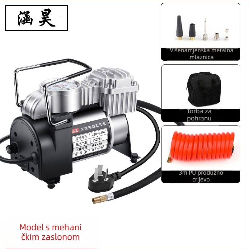 220V kućni inflator s metalnim tijelom, 200W, kabel 1,2 m, manometar, za automobil, bicikl, motocikl, lopte, balone i stup mjehurića