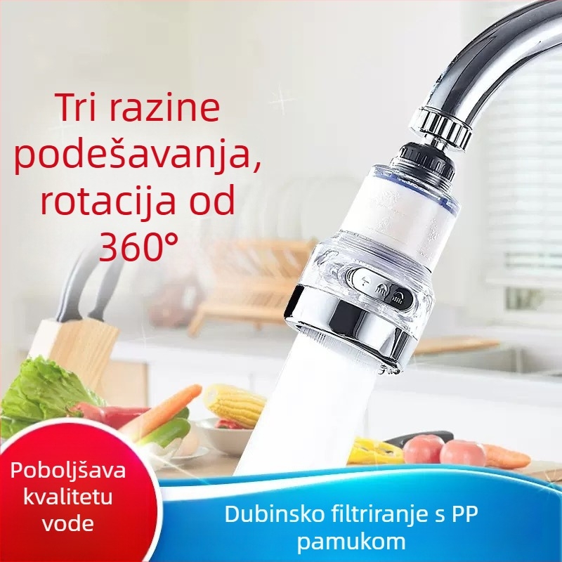 Kuhinjska slavina s trostupanjskim pritiskom, 360° rotacija, zaštita od prskanja, ABS materijal, ugradnja 22–24 mm