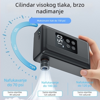 Prijenosna pumpa za bicikl s digitalnim zaslonom — 25 L/min, Type-C napajanje, USB punjenje, težina 540 g, jednocilindrični dizajn