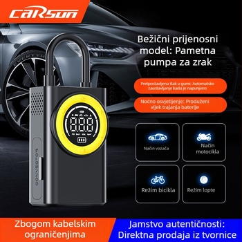 Prenosna bežična pumpa za zrak s digitalnim zaslonom i mjerenjem tlaka guma — 7,4V ugrađena baterija, 30 L/min, USB punjenje, jednocyklinska