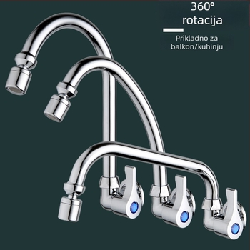 Zidna bakrena kuhinjska slavina s keramičkim diskom ventila, okretni bočni ulaz, elektroplatirani završetak