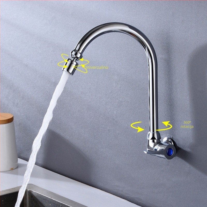 Zidna bakrena kuhinjska slavina s keramičkim diskom ventila, okretni bočni ulaz, elektroplatirani završetak