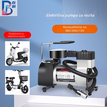 Visokotlačna auto pumpa za zrak s manometrom, 150W, 48–72V, 35 L/min, kabel 120 cm, prijenosna jednocilindrična jedinica