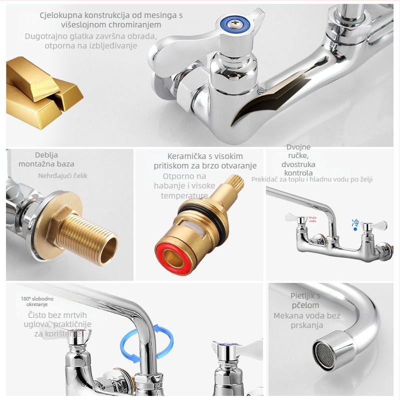 Komeranski kuhinjski faucet za restorane, mesing tijelo, keramički jezgrov ventila, model C66245CP, G1/2 priključci, dvostruka funkcija s povlačnim izljevom