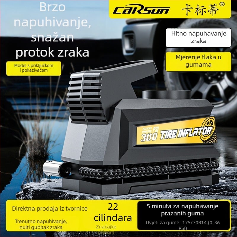 Automobilska pumpa zraka, prijenosna, USB napajanje, 12V, 100W, 25 L/min, kabel 3 m