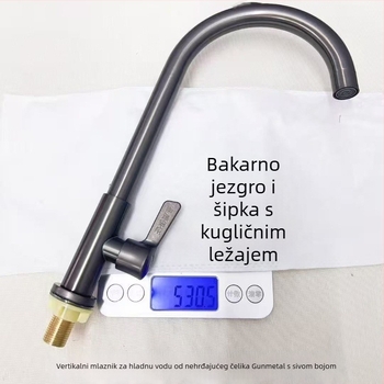 Kuhinjski slavina – nehrđajući čelik, jedini hladni protok, keramički disk ventil, nominalni tlak 1,6 MPa, radna temperatura 0–100°C