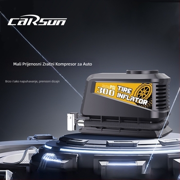 Mini prijenosna auto pumpa s mjeračem tlaka guma (12V, priključak, 30 L/min, >20 min rada, 530 g, pokazivač tlaka)