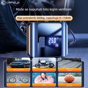 Bežična automobilna pumpa s dvostrukim cilindrima – digitalni prikaz, 100W, 11.1V, 25 L/min