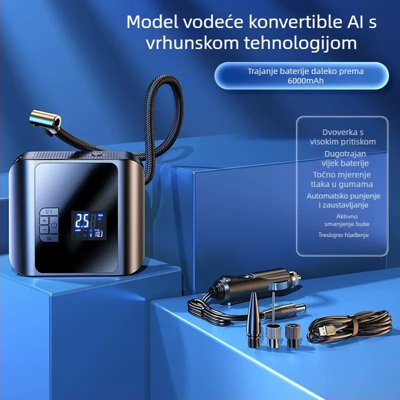 Bežična automobilna pumpa s dvostrukim cilindrima – digitalni prikaz, 100W, 11.1V, 25 L/min