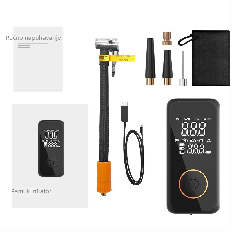 Prijenosna dvostruko cilindrična pumpa za automobil s digitalnim zaslonom, bežično punjenje i USB punjenje, 12V 100W, 30 L/min