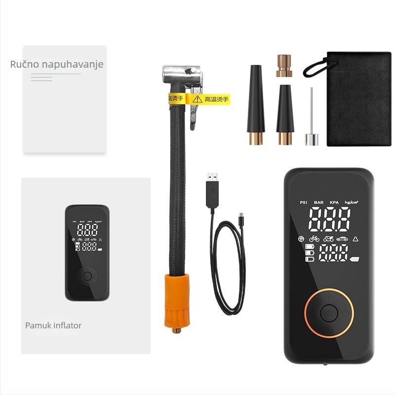 Prijenosna dvostruko cilindrična pumpa za automobil s digitalnim zaslonom, bežično punjenje i USB punjenje, 12V 100W, 30 L/min
