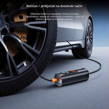 Vozilom montirana bežična pumpa za zrak s digitalnim LCD zaslonom — 12V, 100W, 25 L/min, litijeva baterija