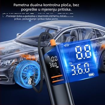 Vozilom montirana bežična pumpa za zrak s digitalnim LCD zaslonom — 12V, 100W, 25 L/min, litijeva baterija