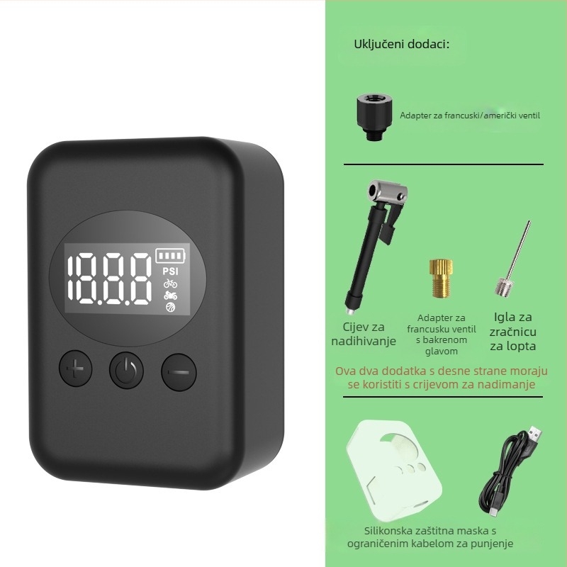 Električna mini pumpa za bicikl - USB punjenje, digitalni prikaz, visoki tlak, protok zraka 30 L/min