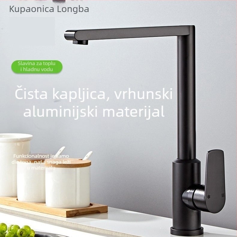 Kuhinjski okretni miješalica za sudoper – zaštita od prskanja, voda vruća i hladna, keramički kartridž ventil, materijal Space aluminij, model 8913