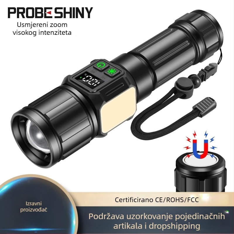 Prijenosna svjetiljka s laserskim LED-om i COB, 10W, USB-C punjenje, kućište od aluminijske legure, domet ≥500 m