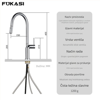Bakarni kuhinjski miješalica s vučnim izljevom, otok ugradnja, keramički disk ventil