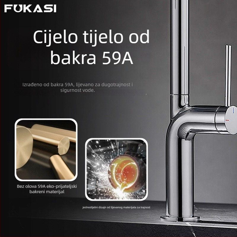 Bakarni kuhinjski miješalica s vučnim izljevom, otok ugradnja, keramički disk ventil