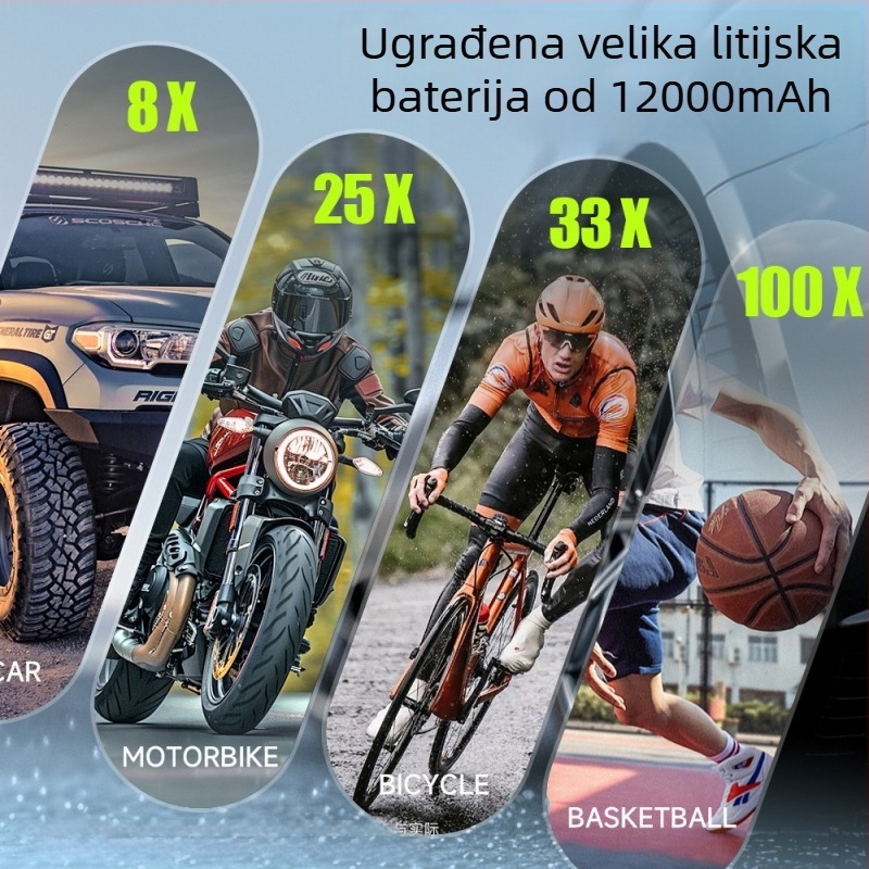 Shengfeng prijenosni kompresor za napuhivanje automobila i bicikla, 12V, 120W, digitalni zaslon, 30 L/min, litijeva baterija