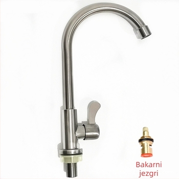 Kuhinjski slavina od nehrđajućeg čelika, okrugli okomiti dizajn, topla i hladna voda, keramički jezgreni ventil, 20 mm ulaz/izlaz