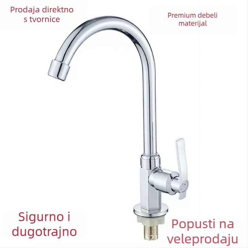 Kuhinjski slavina od nehrđajućeg čelika, okrugli okomiti dizajn, topla i hladna voda, keramički jezgreni ventil, 20 mm ulaz/izlaz