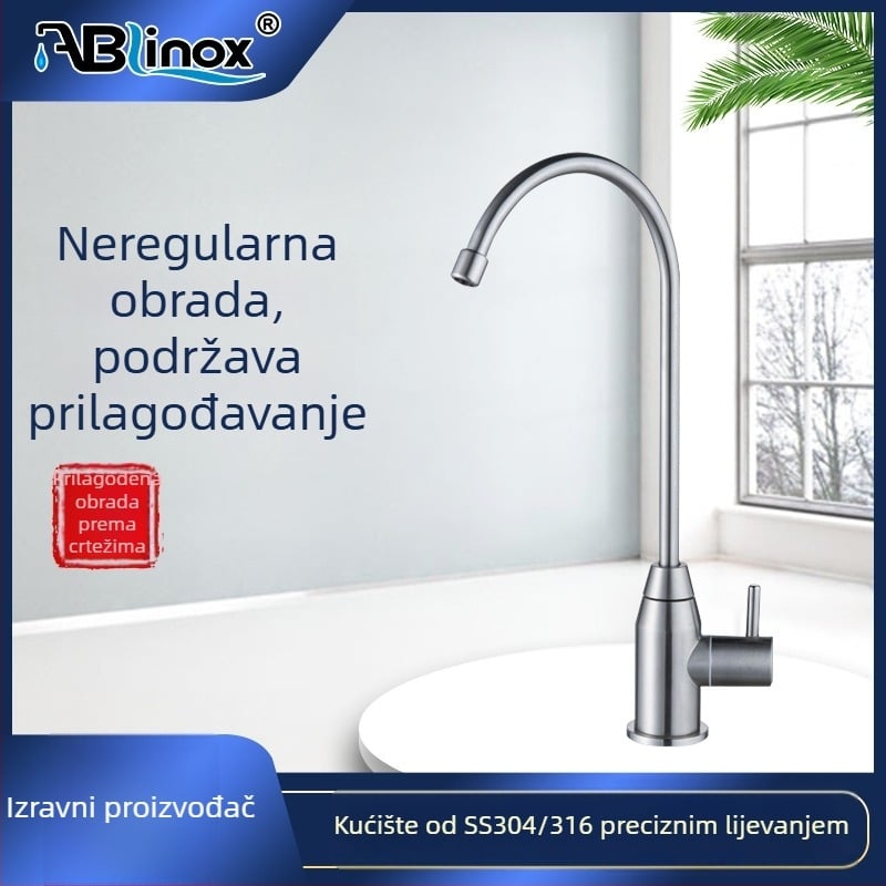 Kuhinjska slavina od nehrđajućeg čelika, topla i hladna, brušeni završetak, keramički disk ventil, montaža na površinu