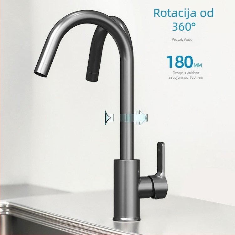 Kuhinjska slavina za toplu i hladnu vodu, dvostruka funkcija, tijelo od bakarove legure, keramički disk ventili, model 00235GG, moderan minimalistički stil