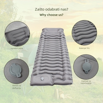 Jednoosoban nafukljivi kamping madrac – poliesterski pongee TPU-kompozit, 580 g, ručna pumpa