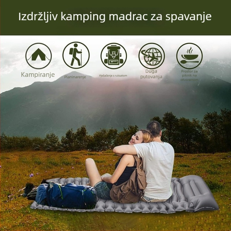 Jednoosoban nafukljivi kamping madrac – poliesterski pongee TPU-kompozit, 580 g, ručna pumpa