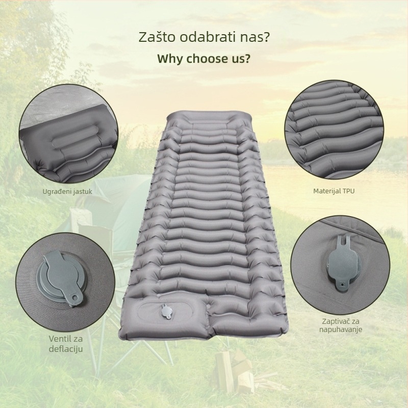 Jednoosoban nafukljivi kamping madrac – poliesterski pongee TPU-kompozit, 580 g, ručna pumpa