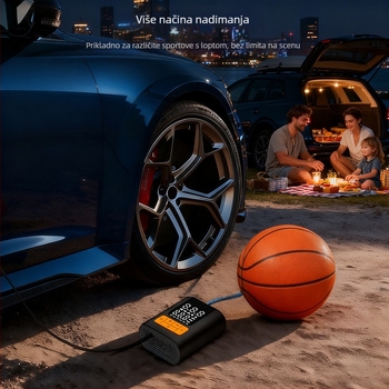 Automobilska pumpa za zrak, prijenosna pumpa s jednim cilindrom, 12V, <80W, 25 L/min, >20 min kontinuiranog rada