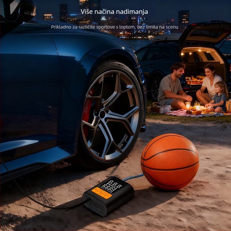 Automobilska pumpa za zrak, prijenosna pumpa s jednim cilindrom, 12V, <80W, 25 L/min, >20 min kontinuiranog rada