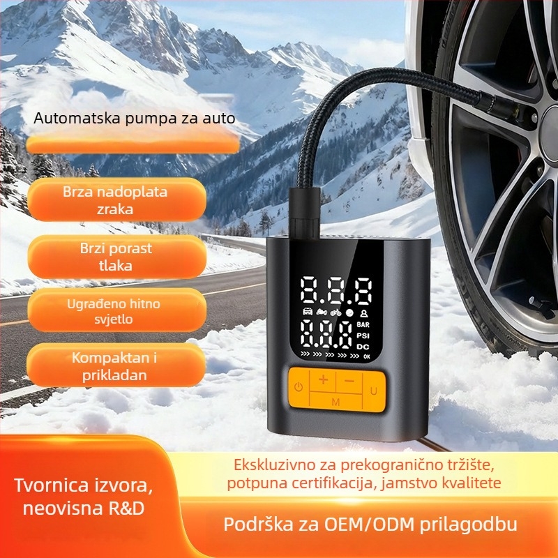 Automobilska pumpa za zrak, prijenosna pumpa s jednim cilindrom, 12V, <80W, 25 L/min, >20 min kontinuiranog rada