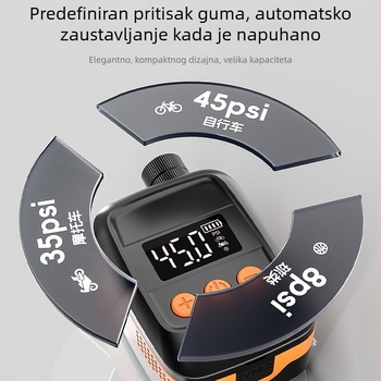 Mini pametna električna pumpa za bicikle i motocikle, 7,4V litijeva baterija, protok zraka 25 L/min, digitalni zaslon, težina 152 g, PC vatrootporan materijal