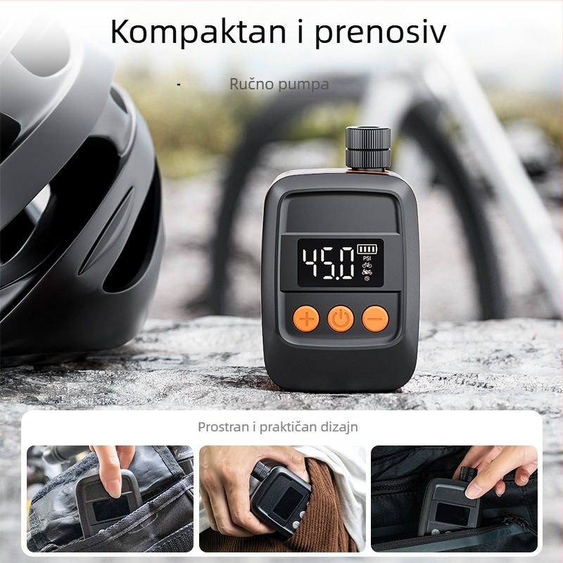 Mini pametna električna pumpa za bicikle i motocikle, 7,4V litijeva baterija, protok zraka 25 L/min, digitalni zaslon, težina 152 g, PC vatrootporan materijal