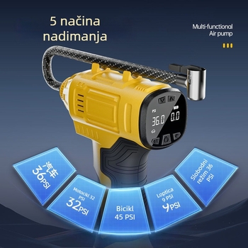 Ručna bežična pumpa za zrak za automobil – 12V, 80W, digitalni zaslon, USB punjenje, 25 L/min