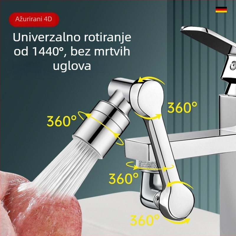 Okretni nastavak slavine s robotskom rukom, univerzalni priključak za umivaonik, zaštita od prskanja, Ø20 mm ulaz/izlaz, cinkova lega, bakrena jezgra ventila