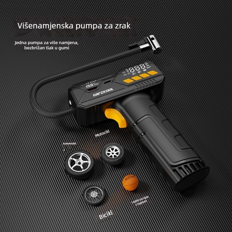 Bežični pneumatski pumpa za zrak za automobil s digitalnim zaslonom, punjiva, 12V, 80W, 30 L/min, prijenosna za automobile i bicikle