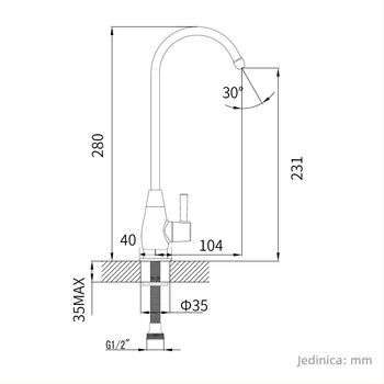 Kuhinjski slavina s filtracijom vode, niskim sadržajem olova, bakar, keramički disk ventil, 1.0 MPa, 1–60°C