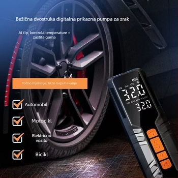 Kompaktna pumpa za auto gume, s digitalnim zaslonom, USB punjenje ili napajanje iz utičnice auta, 80 W, 11.1 V, 25 L/min