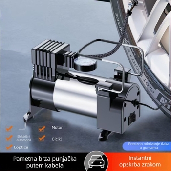 Prijenosna automobilska pumpa za zrak 12V, 120W, 40 L/min, s manometrom, kabel duljine 1,5–3 m