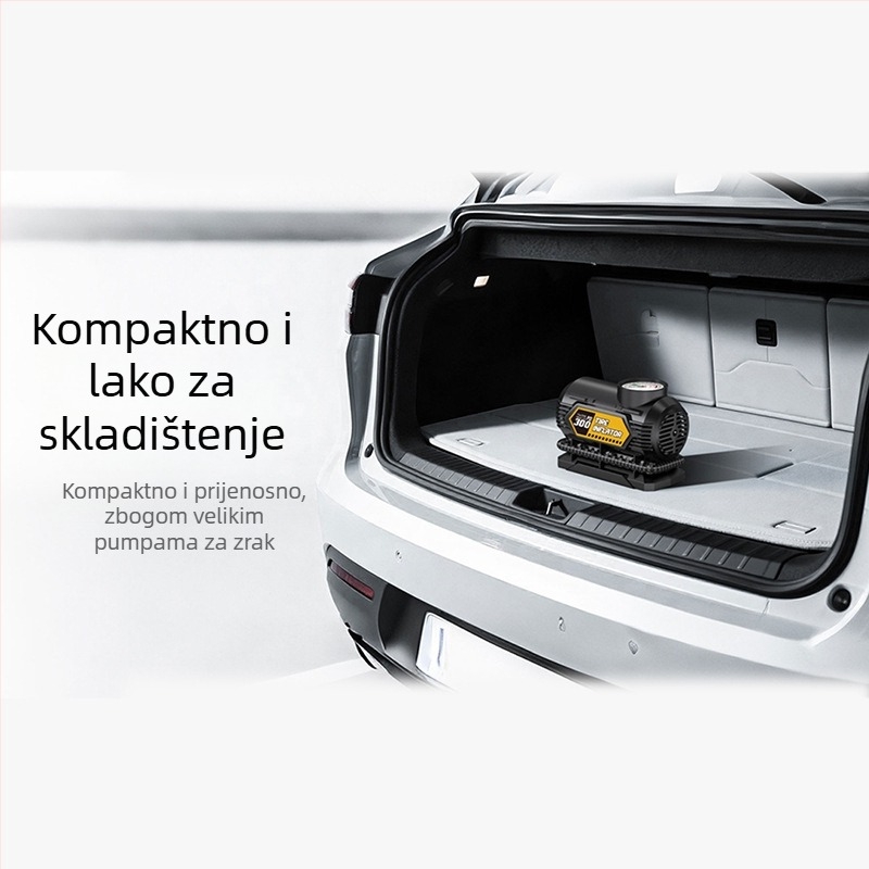 Automehanička pumpa za gume, prijenosna s manometrom, 12V, 80W, protok zraka 30 L/min, pokazivač zaslona, kontinuirani rad više od 20 minuta