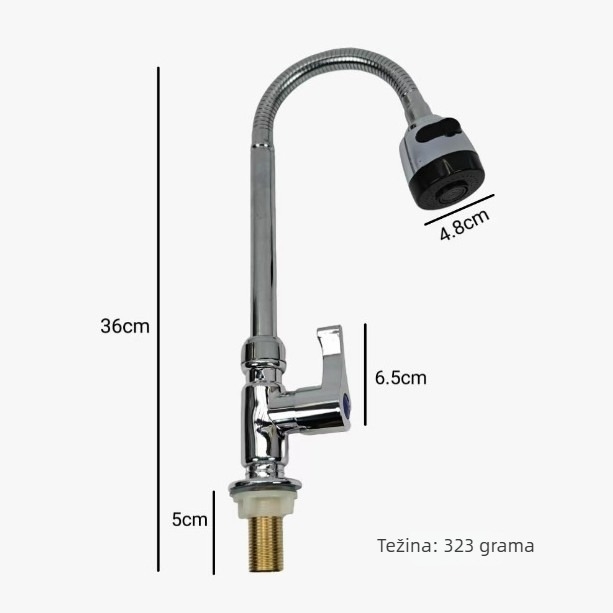 ABS kuhinjski slavine s keramičkim diskom, 20 mm ulaz/izlaz, 0-1.0 MPa, 0-80°C, uspravna ugradnja