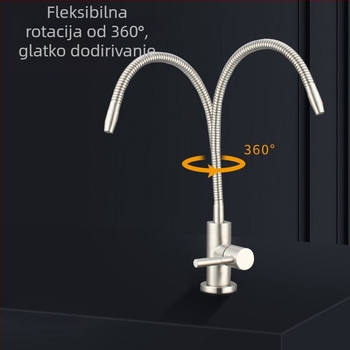 304 nehrđajući čelični univerzalni faucet za filtriranu vodu, keramički jezgreni ventil, brušeni završni sloj, priključci s dvostrukim navojem, ručna ugradnja