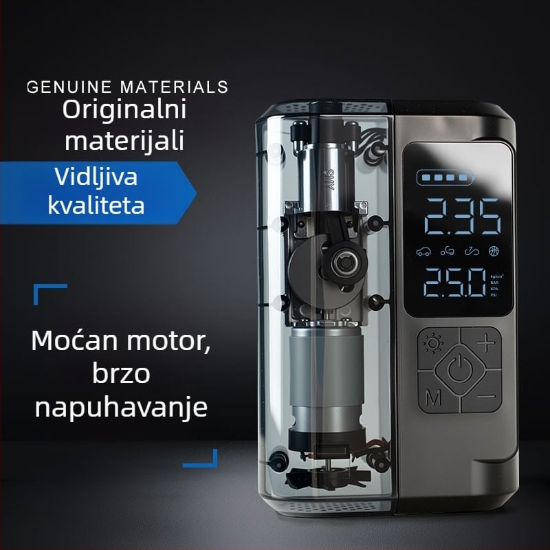Automobilska pumpa za napuhivanje s digitalnim zaslonom, 12V, 100W, 25 L/min, USB punjenje