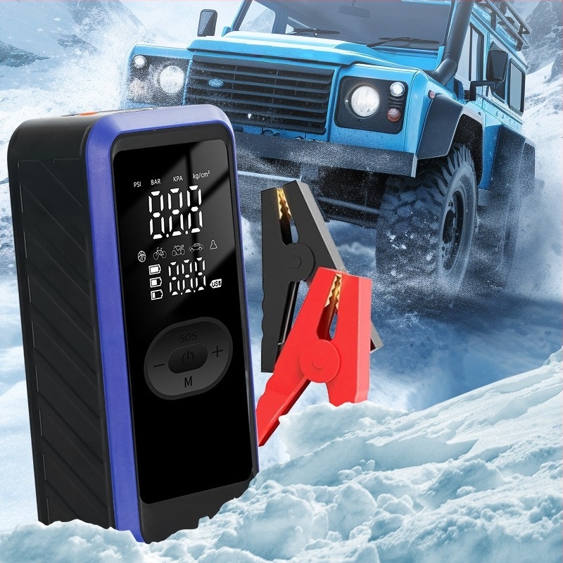 Automobilski hitni pokretač s ugrađenom pumpom za zrak (70 L/min), digitalni zaslon, manometar tlak u gumama i USB-C punjenje