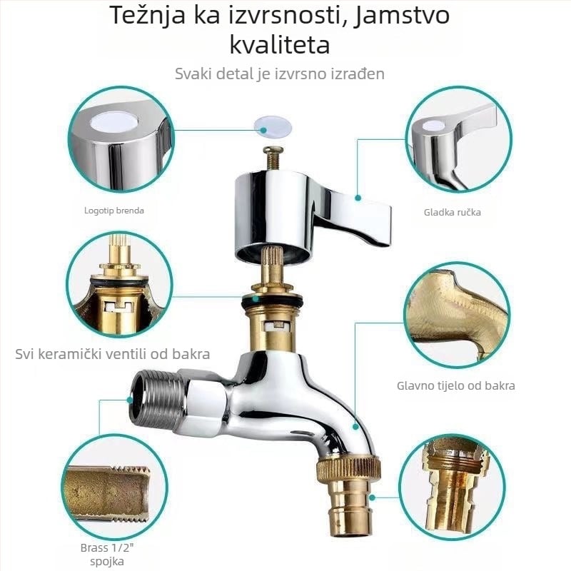 Slavina za perilicu rublja — mesinga tijela, kromirana površina, potpuno meseno jezgro ventila, trostruka konstrukcija, Watermarks certifikat