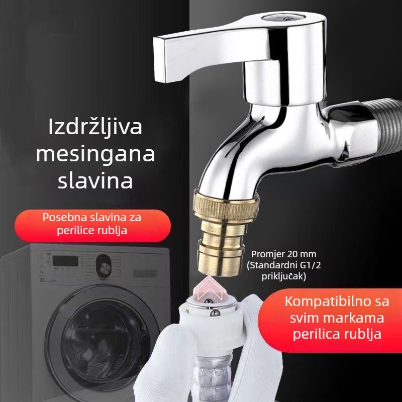 Slavina za perilicu rublja — mesinga tijela, kromirana površina, potpuno meseno jezgro ventila, trostruka konstrukcija, Watermarks certifikat