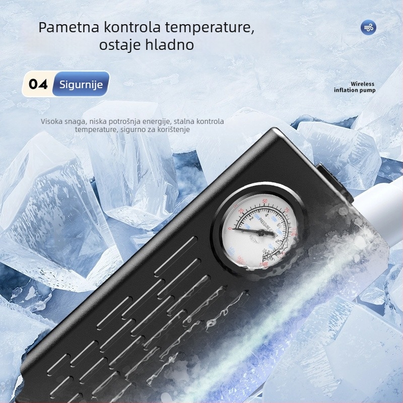 Bežična automobilska pumpa za zrak s manometrom, 12V, 220W, 30 L/min, radno trajanje 5–20 minuta